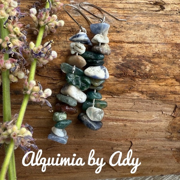 Alquimia Green and Blue Beaded Earrings agate - Picture 1 of 1